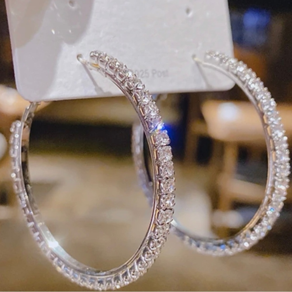 1pair Rhinestone Decor Hoop Earrings